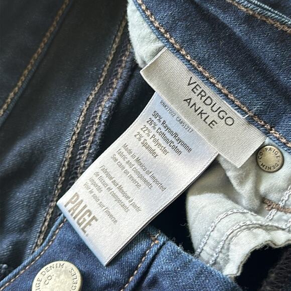PAIGE Verdugo Ankle Binx Skinny Mid Rise Dark Wash Jeans Sz 24 (00) 27" - Picture 6 of 7